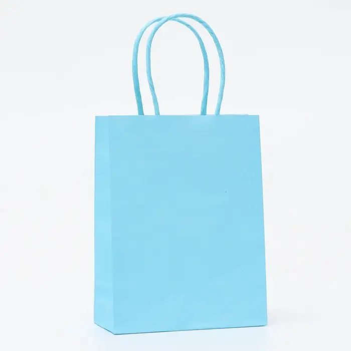 Пакет крафт голубой, круглая ручка, 15×12×6 см, 120 г