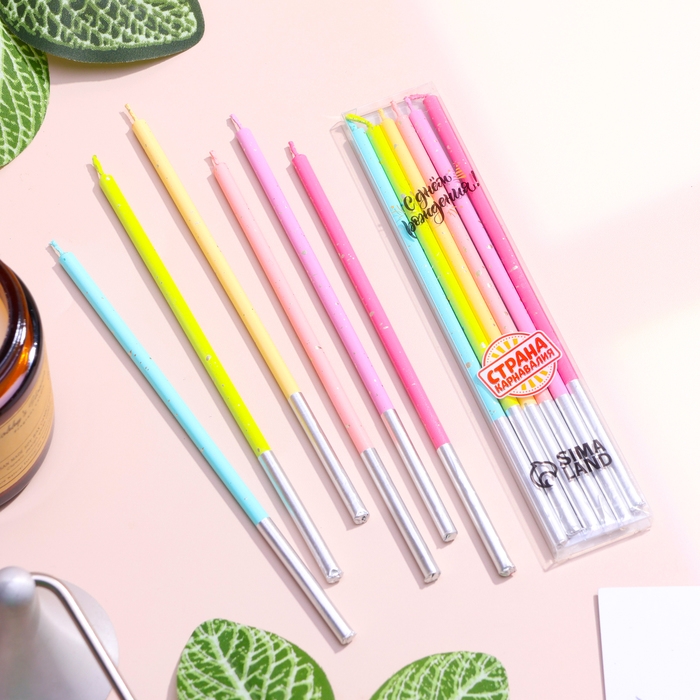 Набор свечей в торт, 6 штук  Набор свечей в торт, 6 штук "Исполнение желаний", 15 см, разноцветный