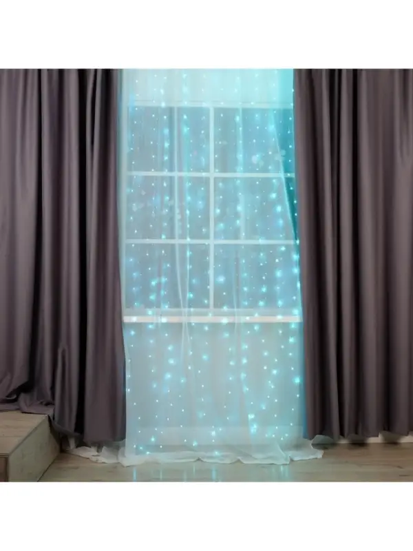 Гирлянда &laquo;Занавес&raquo; 2.8&times;3 м, роса на крючках, с пультом, IP20, серебристая нить, 300 LED, свечение аквамарин, 8 режимов, USB