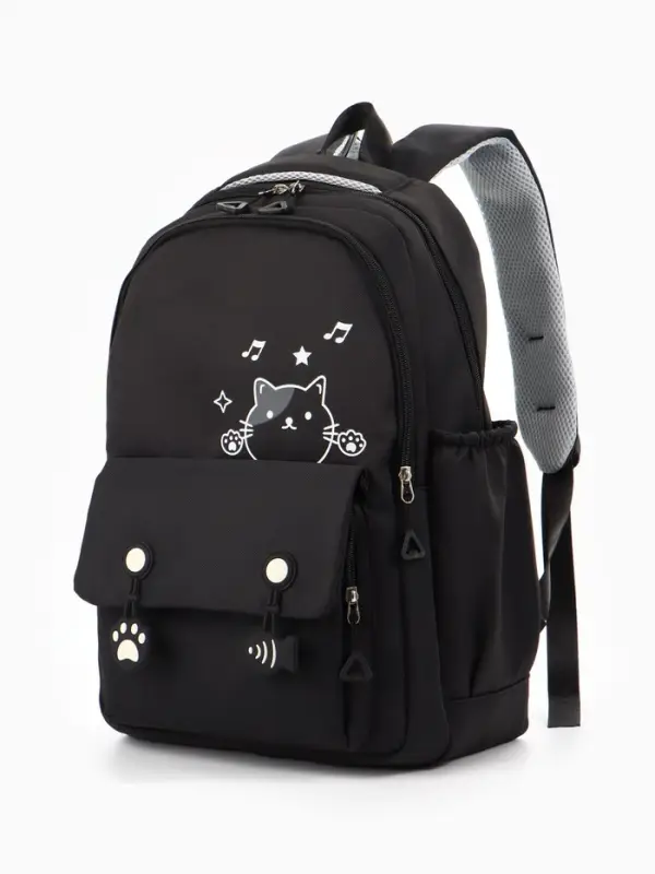 Рюкзак школьный &laquo;Котик&raquo;, 3 кармана, 2 отделения, 29&times;14&times;44 см, чёрный