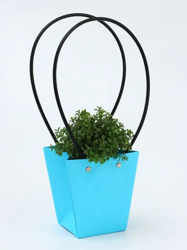 Сумка для цветов тиснение голубой влагостойкая, 12&times;12 - 8&times;8 - 12.5 см