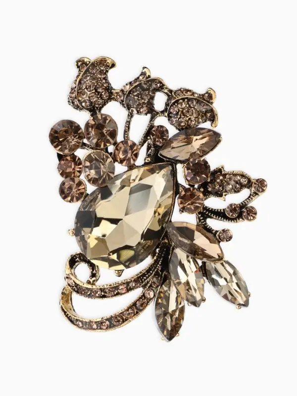 Брошь "Императрица" бутоны роз, цвет светло-коричневый +АВ в чернёном золоте