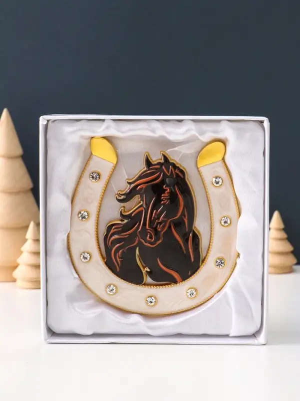 Сувенир-подкова «Лошадь гнедая»,10,5х10,5х0,05см,  эмаль, стразы