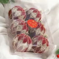 Набор шаров пластик d-8 см, 6 шт "Бархат. Фестиваль" ромбы блеск, красный
