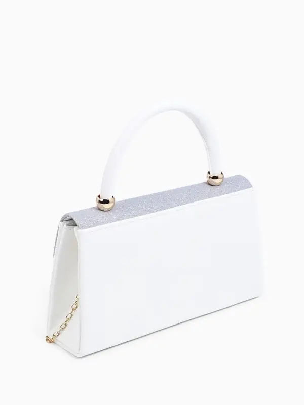 Сумка-клатч женская вечерняя на магните с ручкой, комбинированная, белая