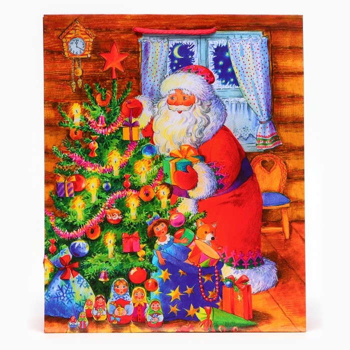 Новый год. Пакет подарочный Новый год. Пакет подарочный "Дед мороз у ёлки", 26 х 32 х 12 см.