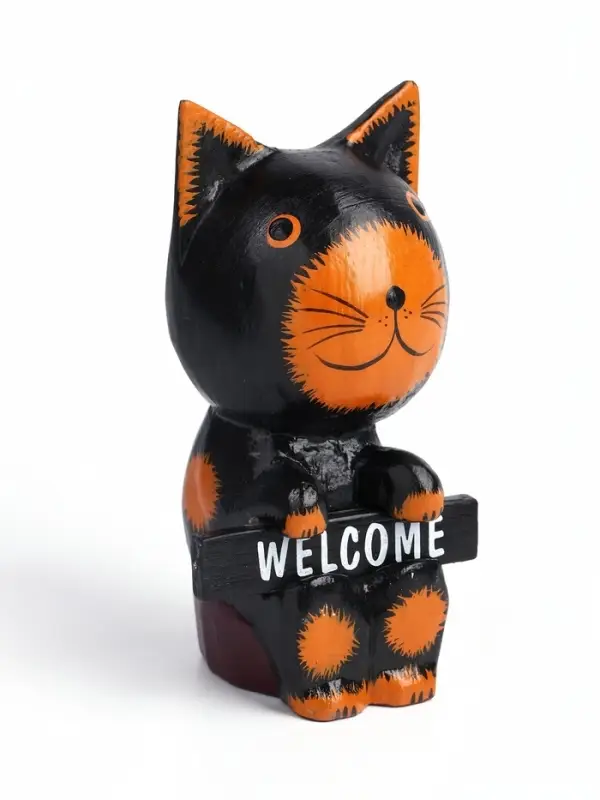 Сувенир &laquo;Кот с табличкой WELCOME&raquo;, 10&times;7&times;16 см, дерево, чёрно-рыжий