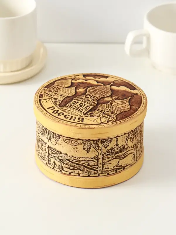 Шкатулка для украшений &laquo;Россия&raquo;, круглая, 12&times;7 см, береста