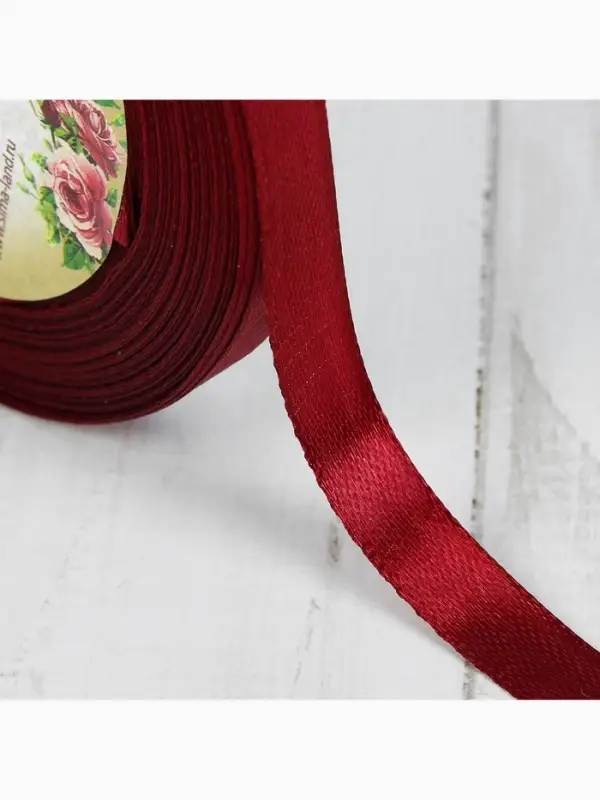 Лента атласная, 10 мм, 23±1 м, бордовая Лента атласная, 10 мм, 23±1 м, бордовая