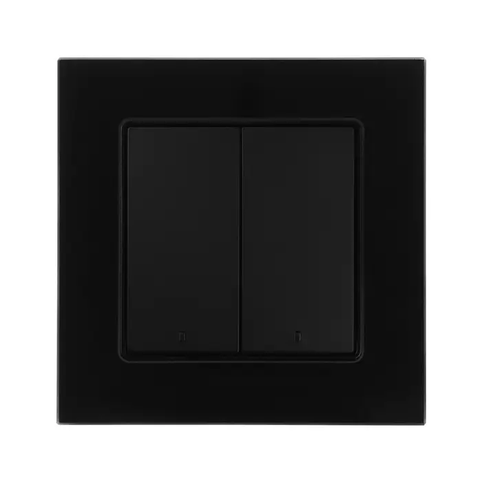Выключатель TOT Glossy Glass, 10 А, 2 клавиши, с подсветкой, скрытый монтаж, стеклянная рамка, чёрный