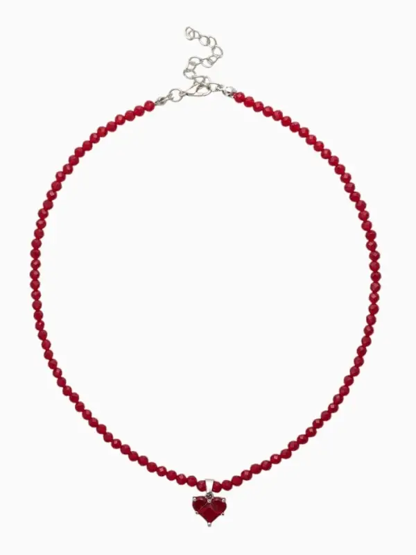 Чокер «Хрусталь» сердце, цвет красный в серебре, 37 см + 5 см доп, цепочка