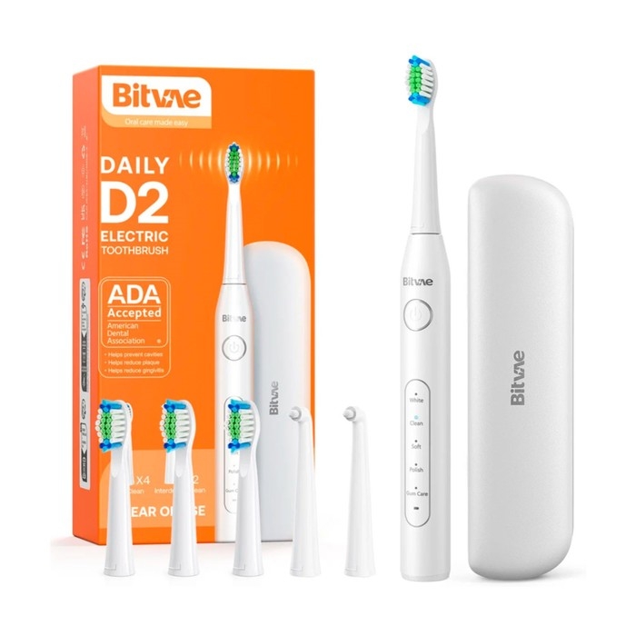 Электрическая зубная щетка Bitvae D2 Daily Toothbrush, звуковая, 40000 дв/мин, 4 насадки Электрическая зубная щетка Bitvae D2 Daily Toothbrush, звуковая, 40000 дв/мин, 4 насадки