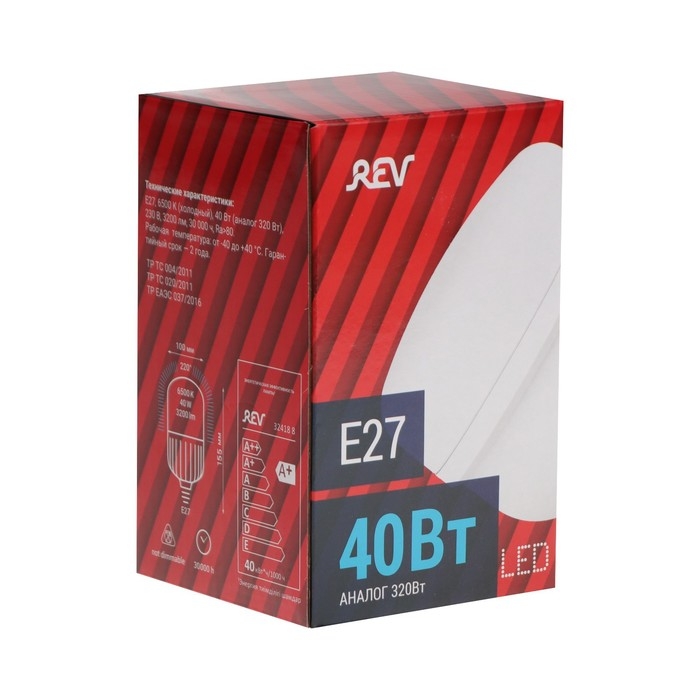 Лампа светодиодная REV PowerMax, T120, E27, 40 Вт, 6500 K, холодный свет Лампа светодиодная REV PowerMax, T120, E27, 40 Вт, 6500 K, холодный свет