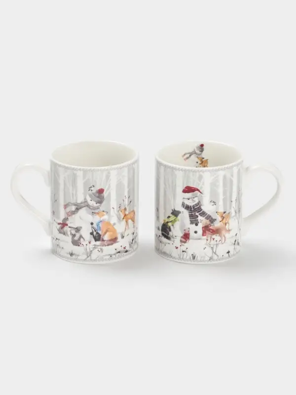 Набор кружек новогодних «Снежные забавы», 2 шт., 220 мл, керамика, подарочная упаковка, белый