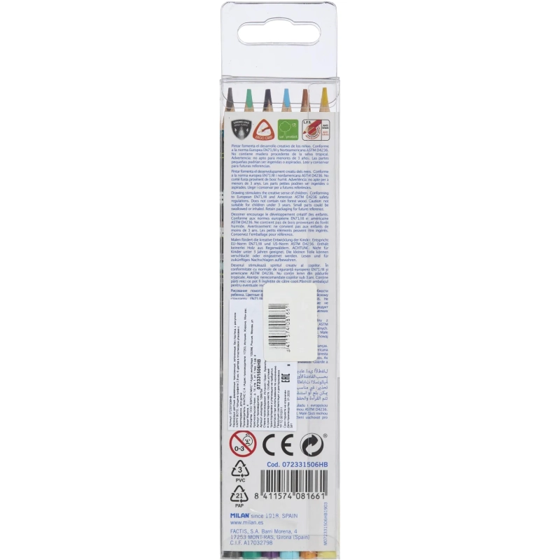 Карандаши цветные Milan Happy Bots, 6 цв., 072331506HB