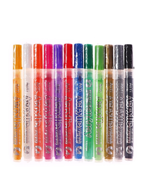Набор акриловых маркеров 12 штук, пулевидный наконечник 2мм, толщина линии от 1мм Набор акриловых маркеров 12 штук, пулевидный наконечник 2мм, толщина линии от 1мм