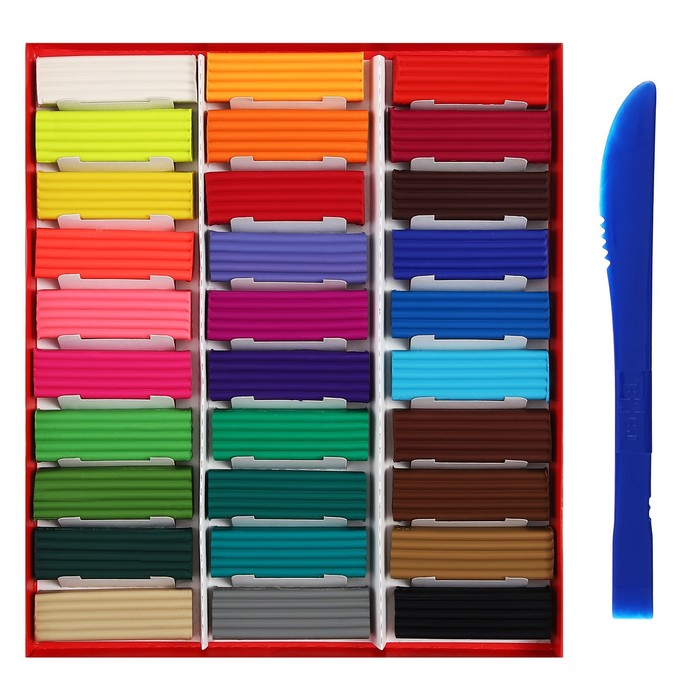 Пластилин 30 цветов 600 г, Гамма Пластилин 30 цветов 600 г, Гамма "Мультики", со стеком, картонная упаковка 210119_04