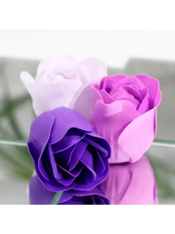 Мыльные розы, фиолетовые оттенки, набор 18 шт., в коробке