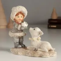 Фигурка полистоун &laquo;Малышка и белый оленёнок&raquo;, 12.5&times;6.5&times;11.5 см