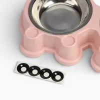 Миска двойная, 27.8&times;15.5&times;4 см, на пластиковой основе, металл, розовая