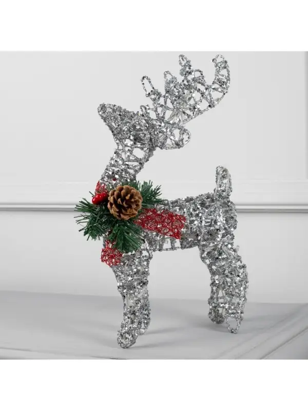 Светодиодная фигура &laquo;Олень серебристый&raquo; 25&times;30&times;10 см, металл, от батареек ААх3, свечение тёплое белое