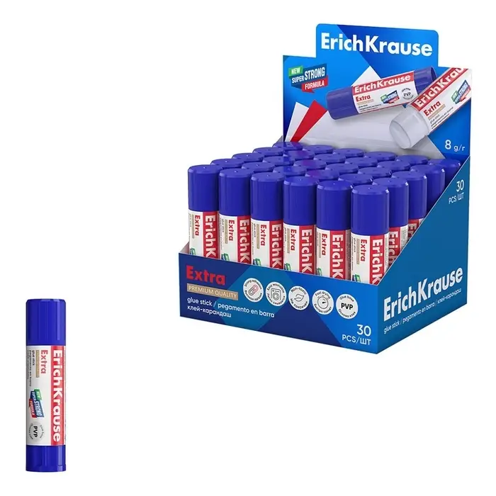 Клей-карандаш, ErichKrause Extra, PVP, усиленный, 8 г