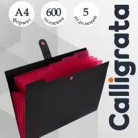 Папка А4, 5 отделений, Calligrata, 600 мкм, на кнопке, черная, матовая