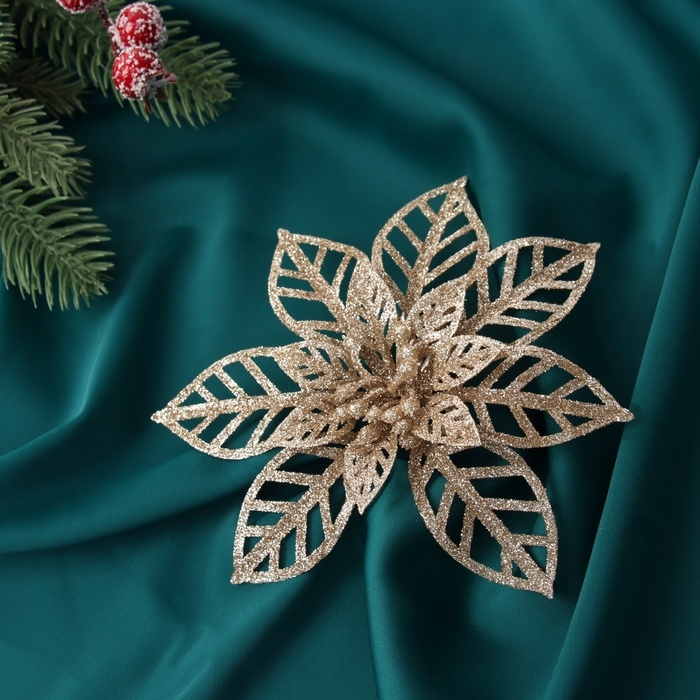 Украшение ёлочное Украшение ёлочное "Цветы резные блеск" (набор 2 шт) на зажимах, 13х13 см, золото