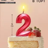 Свеча в торт на шпажке &laquo;Цифра 2&raquo;, красная, 5 см