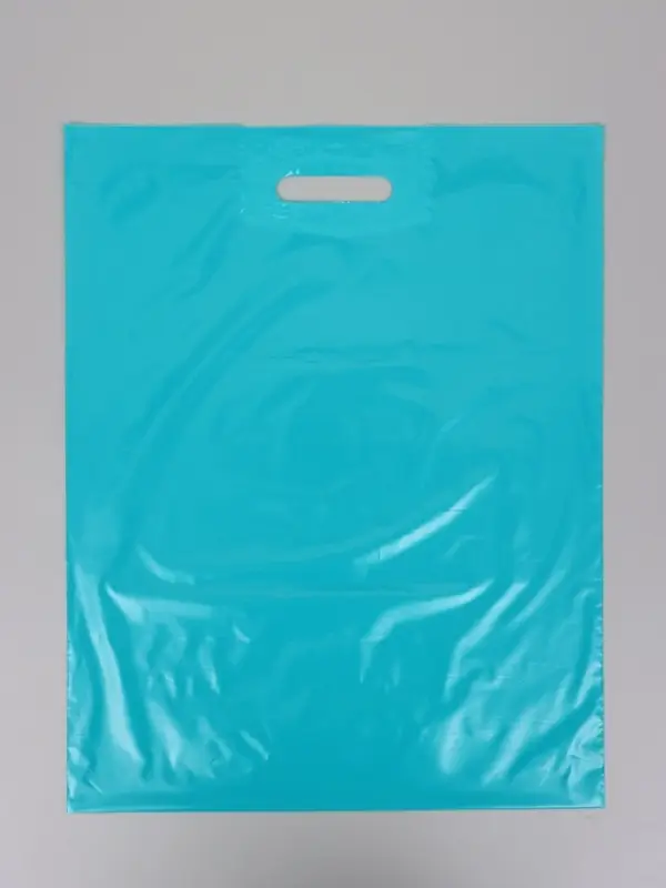 Пакет с вырубной усиленной ручкой ПВД 40х50 45 мкм Бирюзовый