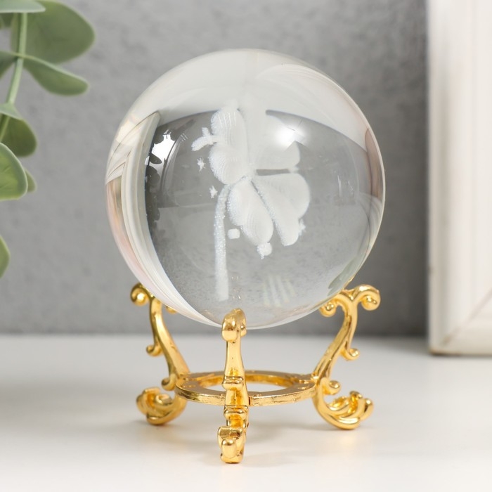 Сувенир стекло  Сувенир стекло "Клевер" d=6 см ажурная подставка 8,5х6х6 см