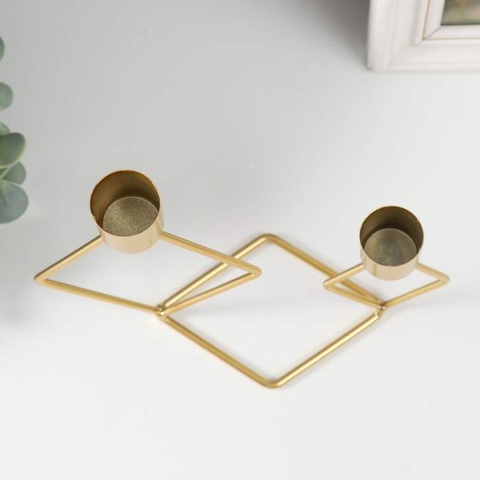 Подсвечник металл на 2 свечи "Геометрия. Ромбы" золото d=2,3 см 7,8х18х19 см