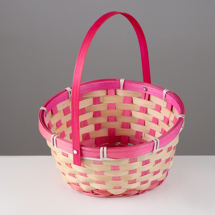 Корзина плетёная, 21 х 21 х 10/24 см, бамбук, розовая Корзина плетёная, 21 х 21 х 10/24 см, бамбук, розовая