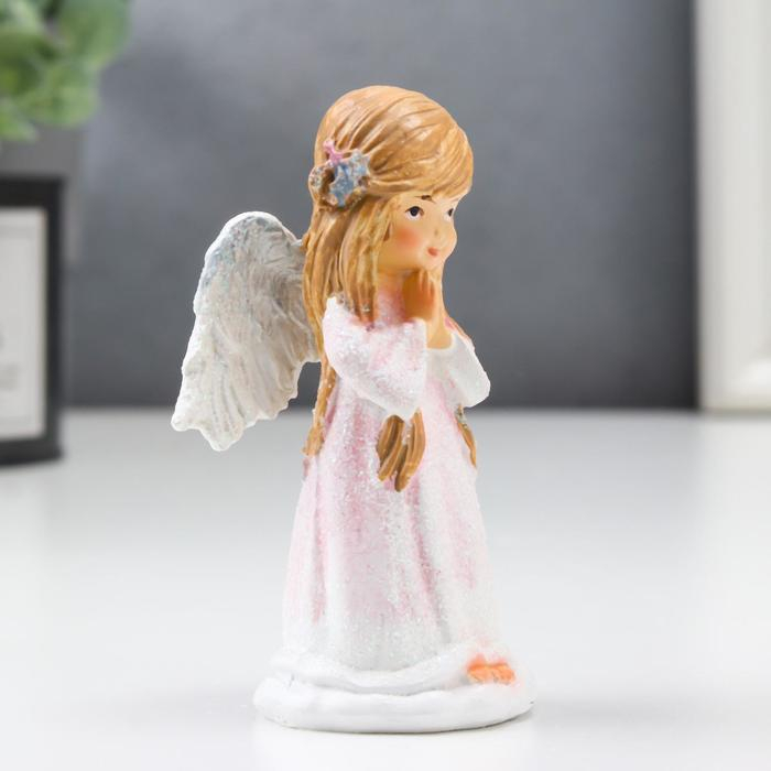 Сувенир полистоун "Ангел-малышка - молитва" бело-розовый 9,5х4,5х5 см
