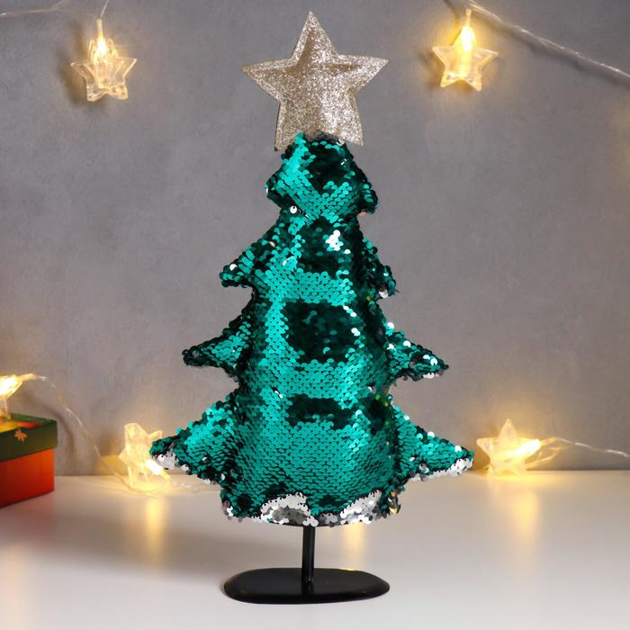 Кукла интерьерная Кукла интерьерная "Ёлочка с серебристо-зелёными пайетками, с золотой звездой" 40х19х24 см