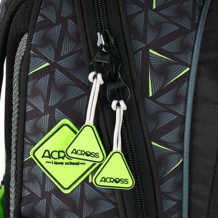 Рюкзак школьный 40х33х15см, эргономичная спинка, Across 410, серый/зеленый Рюкзак школьный 40х33х15см, эргономичная спинка, Across 410, серый/зеленый