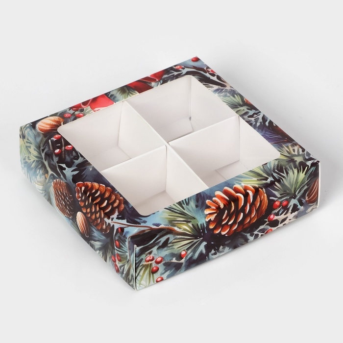 Новый год. Коробка под 4 конфеты Новый год. Коробка под 4 конфеты "Время чудес", 12,6 х 12,6 х 3,6 , кондитерская упаковка