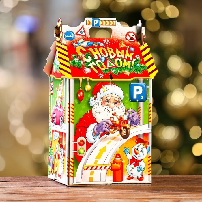 Новый год. Подарочная коробка Новый год. Подарочная коробка "Парковка Снеговиков", 17,5 х 14,5 х 29 см.