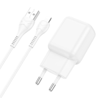 Сетевое зарядное устройство Hoco C96A, 1 USB, 2.1 А, кабель Lightning - USB, 1 м, белое