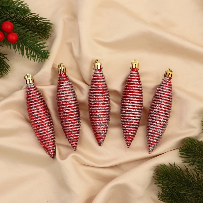 Украшение ёлочное Украшение ёлочное "Сосулька в полоску" (набор 5 шт) 3х11 см, красный