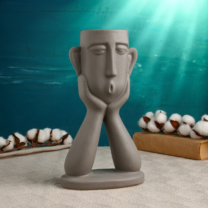 Кашпо Кашпо "Голова юноши" серое, 27см