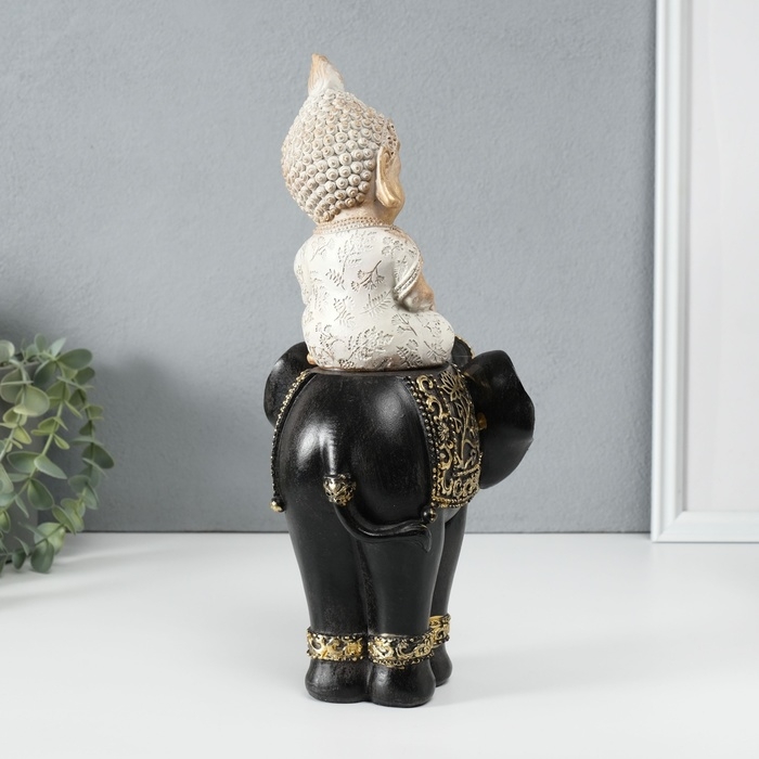 Сувенир полистоун  Сувенир полистоун "Маленький Будда на чёрном слоне" 14х14х30 см