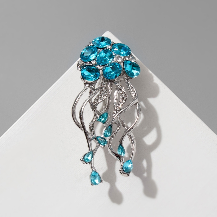 Брошь Брошь "Медуза", цвет бело-голубой