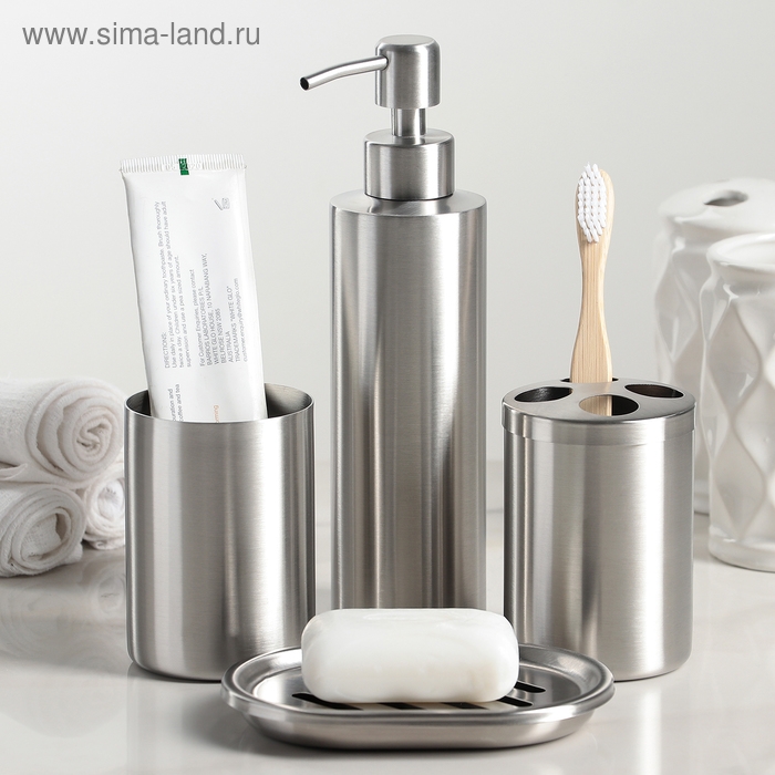 Набор аксессуаров для ванной комнаты, 4 предмета (дозатор, мыльница, 2 стакана) Набор аксессуаров для ванной комнаты, 4 предмета (дозатор, мыльница, 2 стакана)