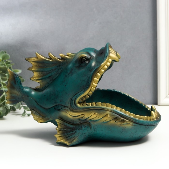 Сувенир полистоун подставка Сувенир полистоун подставка "Рыба-дракон" тёмно-зелёный 17х16х29 см