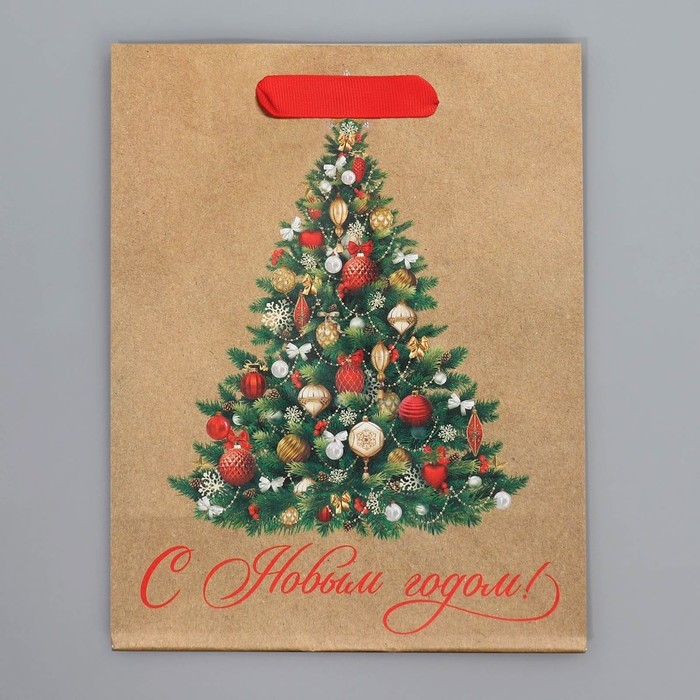 Пакет подарочный новогодний крафтовый вертикальный «Ёлочка», MS 18 х 23 х 10 см, Новый год Пакет подарочный новогодний крафтовый вертикальный «Ёлочка», MS 18 х 23 х 10 см, Новый год