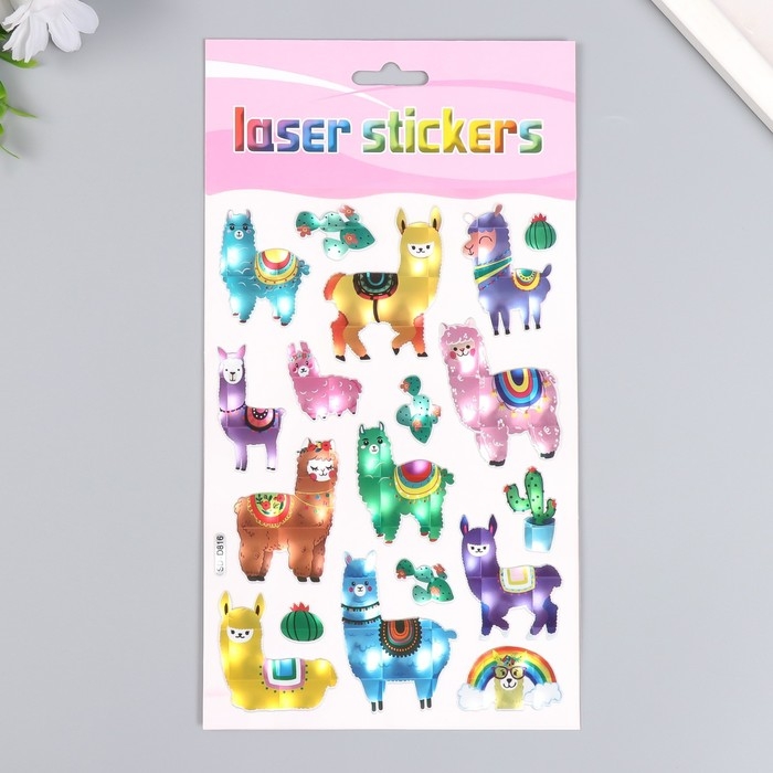 Наклейка пластик голография Наклейка пластик голография "Ламы и альпаки" МИКС 14,5х26 см