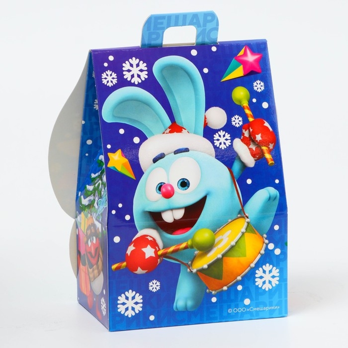 Новый год. Подарочная коробка Новогодняя Домик  Новый год. Подарочная коробка Новогодняя Домик "Смешарики" лицензия 12 х 8,5 х 17,5 см (+2,2 см).