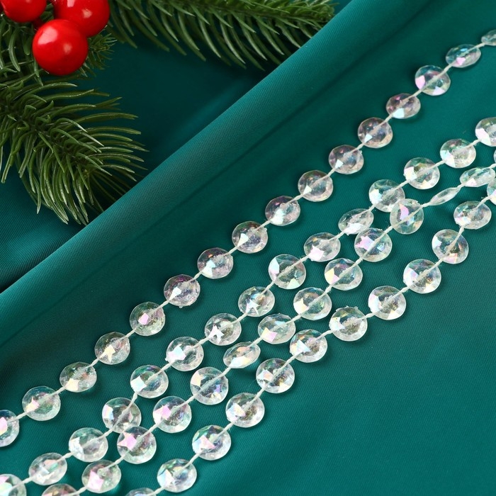 Бусы на ёлку 2,7 м d-10 мм Бусы на ёлку 2,7 м d-10 мм "Льдинка" гранёные диски, прозрачный перламутр