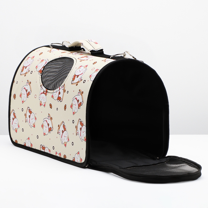 Сумка - переноска для животных  Сумка - переноска для животных "Котики", размер М, 40 х 21 х 27 см, бежевая